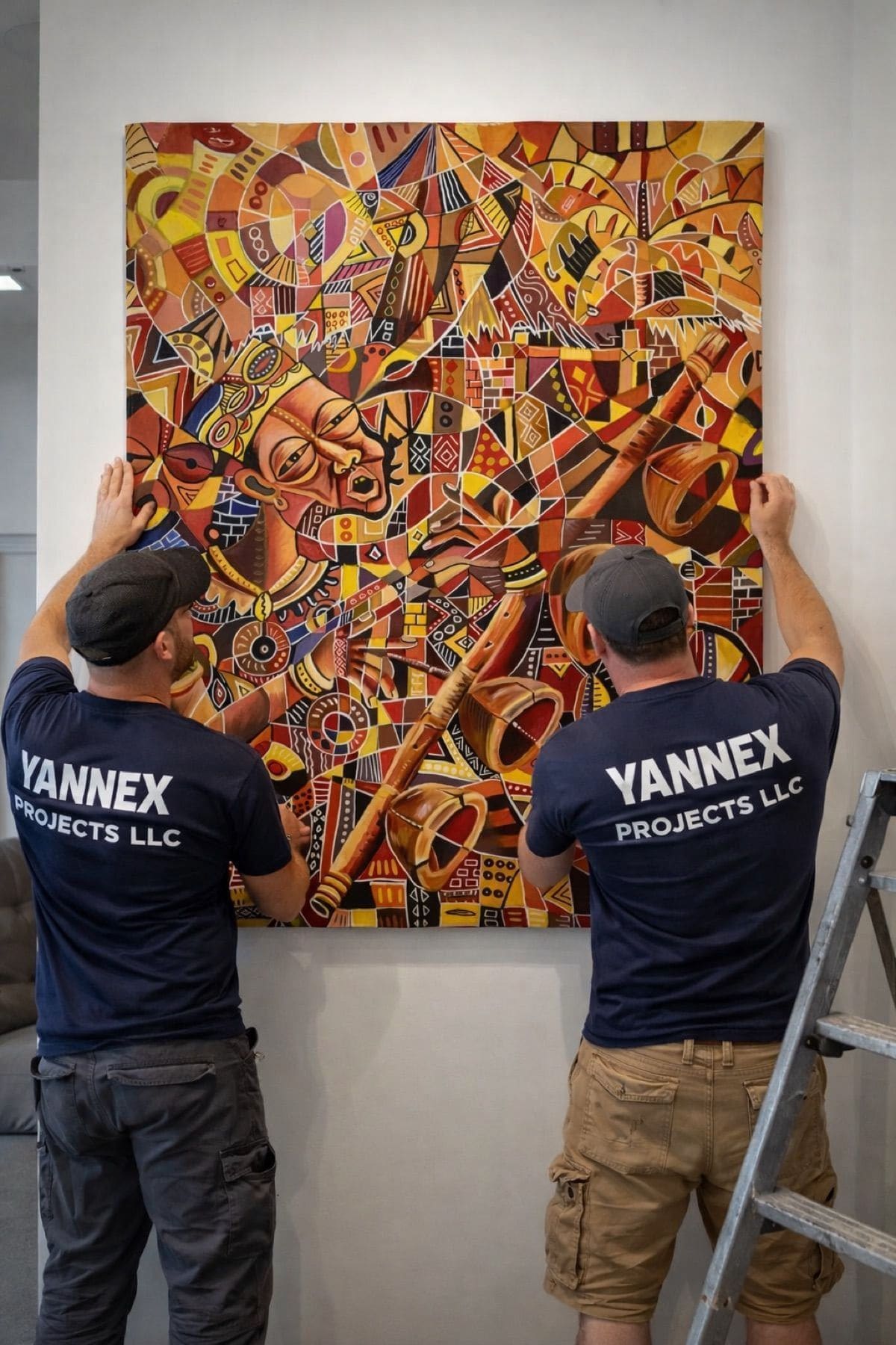 Yannex Projects team installing a painting