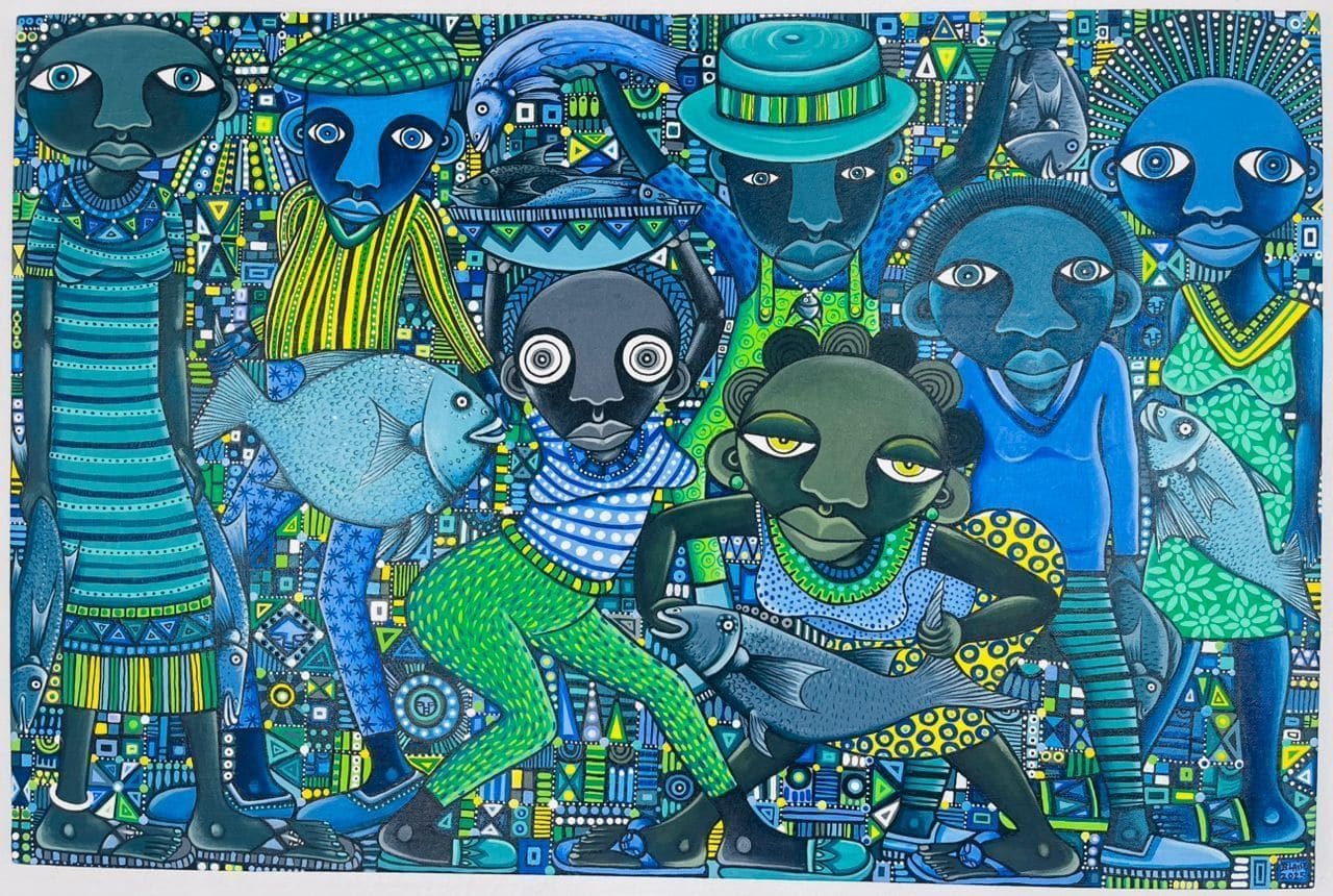Limbe Fish Market, painting by Blaise Afrique
